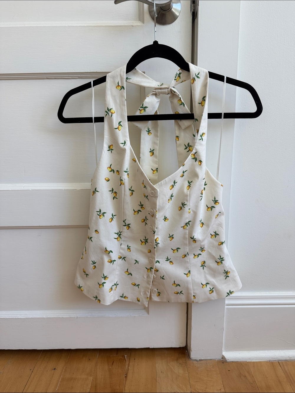 Zara Cream Lemon-Print Tie-Neck Camisole
